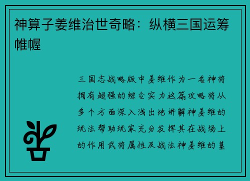 神算子姜维治世奇略：纵横三国运筹帷幄